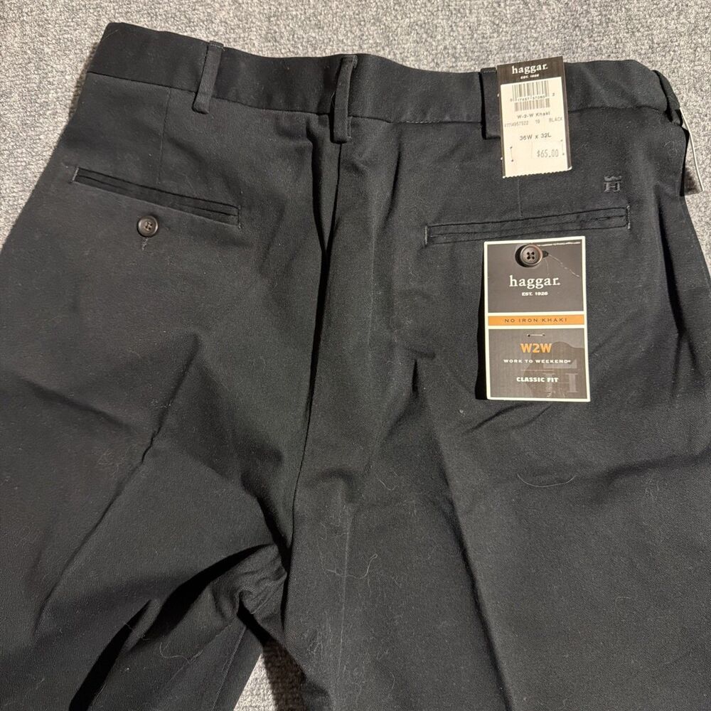 NEW Haggar Mens Pants 36x32 Black W2W 100% Cotton No Iron Khaki Classic Fit NWT